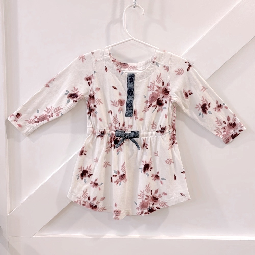 Floral Chambray Accent Long 3/4 Sleeve Blouse Top